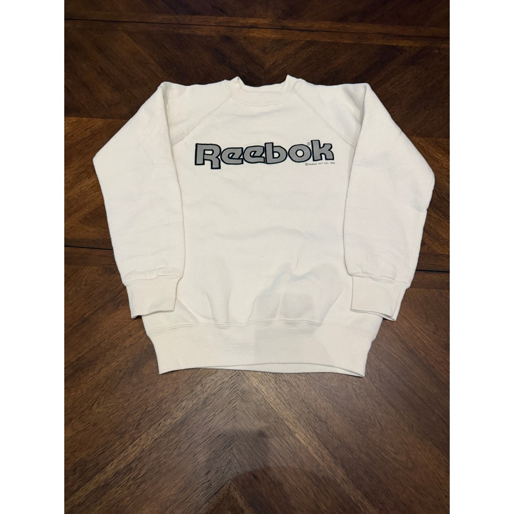 Vintage 1986 Reebok Spellout Crewneck Sweatshirt Made in USA Cream Small